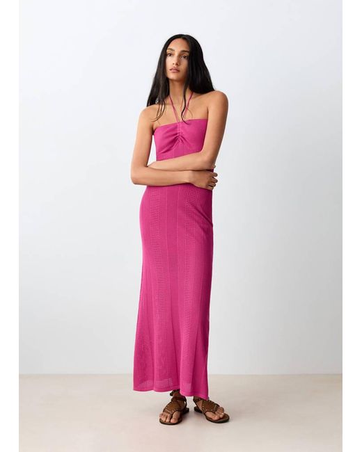 MANGO TEEN Pink Halter-Neck Knitted Dress