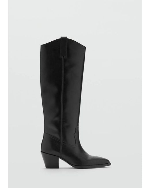 Mango Black Heeled Leather Boots
