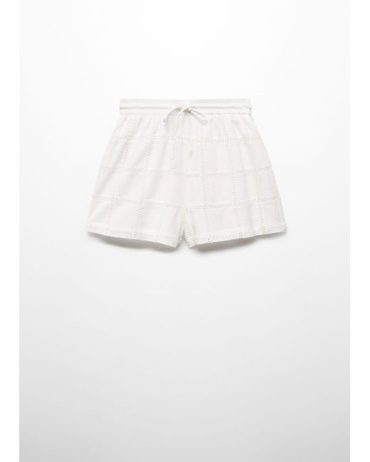Mango White Embroidered Shorts With Bow
