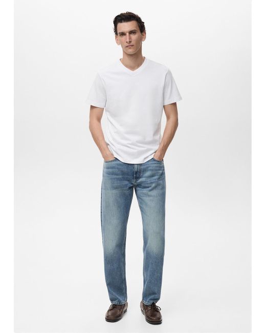 Maglietta Collo A V Bianco di Mango in Blue da Uomo