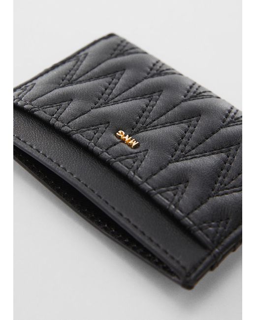 Mango Black Quilted Cardholder With Logo