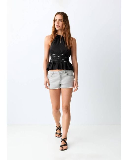 MANGO TEEN Black Halter Top With Ruffled Detail