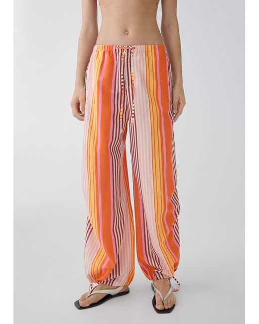 Mango White Parachute Trousers With Striped Print