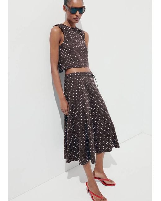 Mango Black Linen Polka Dot Skirt