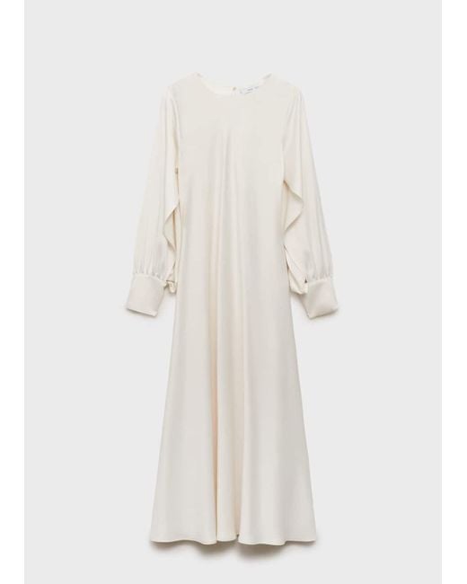Mango White Satin Dress With Slit Sleeves