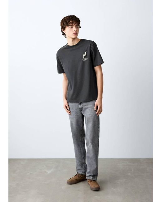 MANGO TEEN Gray Short-Sleeved Printed T-Shirt for men