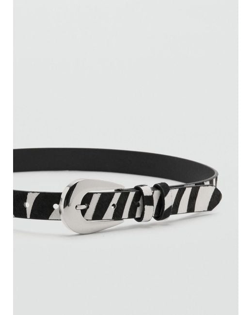 Mango Black Zebra-Print Fur Belt