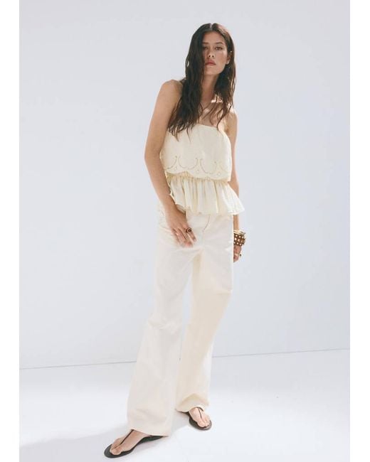 Mango White Crinkle Top With Embroidered Details