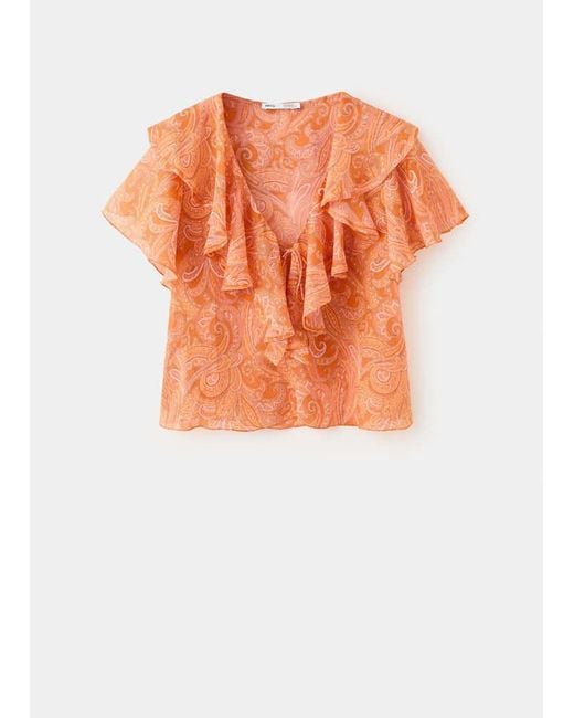 Mango Blue Ruffles Printed Blouse