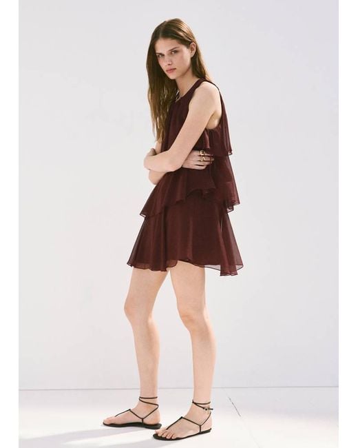 Mango Brown Short Ruffled Dress