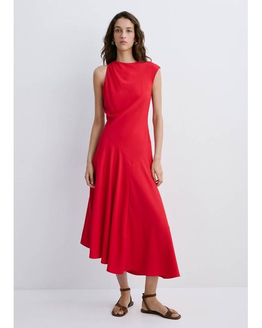 Mango Red Asymmetric Sleeve Midi Dress