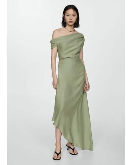 Mango Green Modal Asymmetric Pleated Midi Dress