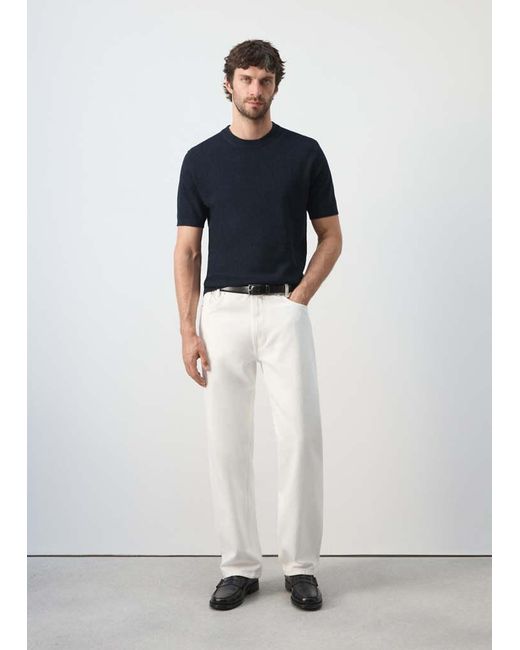 Mango White Fine Knit Cotton Blend T-Shirt for men