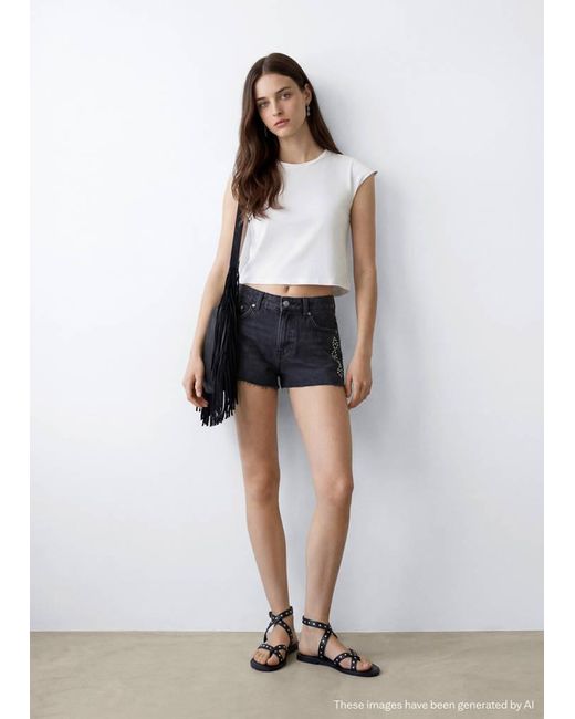 MANGO TEEN White Cropped Cotton T-Shirt