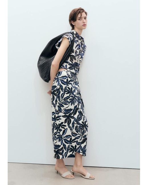 Mango White Linen Skirt With Knot Detail