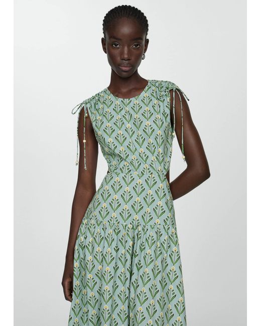 Mango Green Printed Dress With Openings