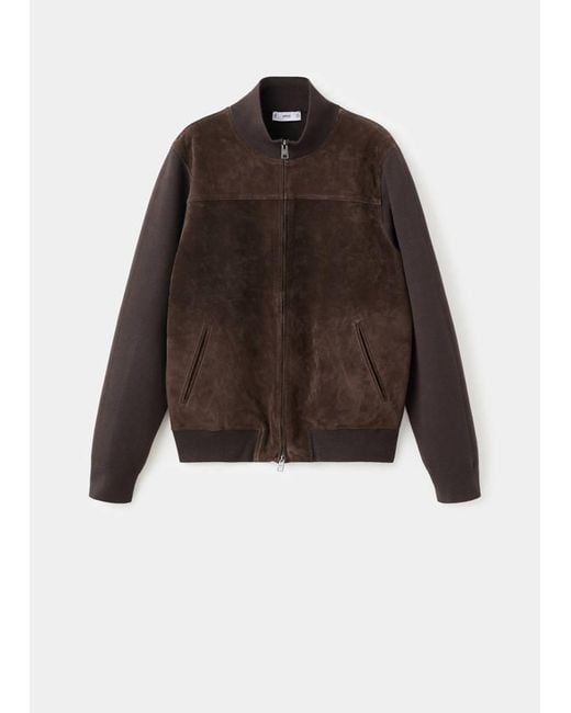 Mango Blue Combined Leather And Suede Jacket for men