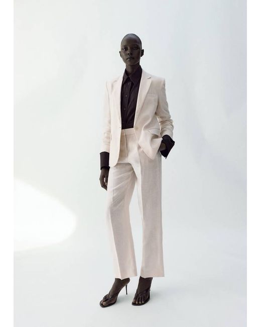 Mango White Linen Suit Jacket