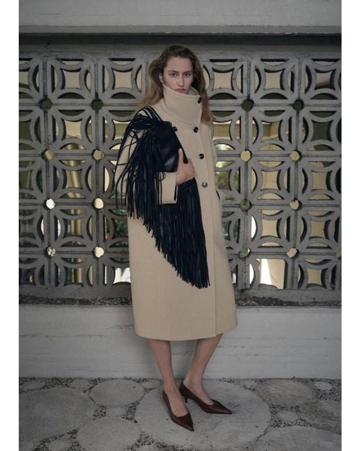 Mango Gray Wool-Blend Funnel-Neck Coat
