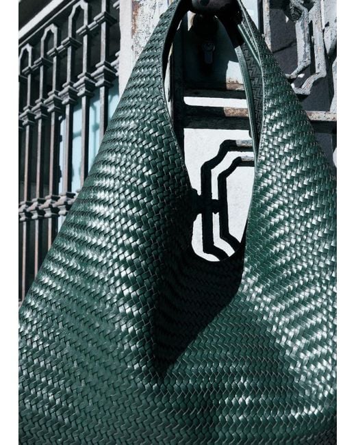 Mango Green Medium Braided Leather Shoulder Bag