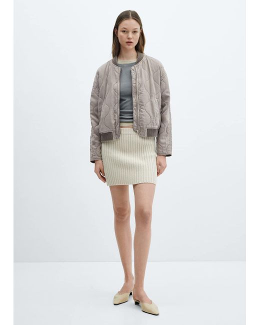 Mango White Quilted Bomber Jacket Light Heather