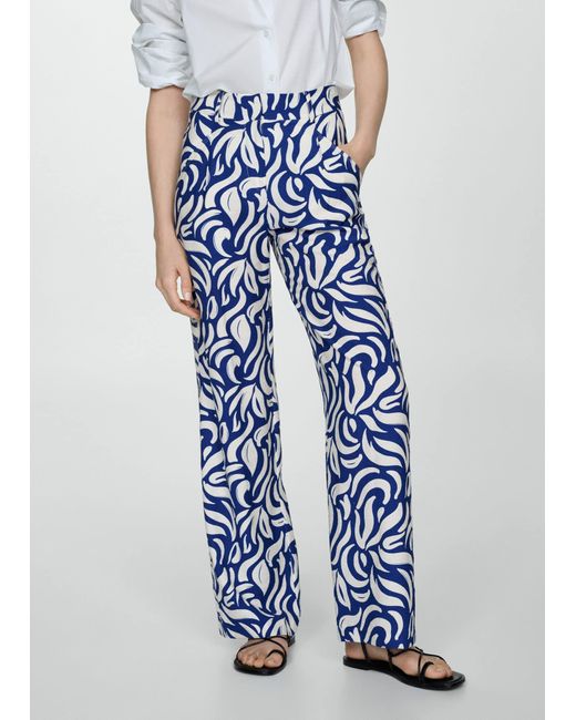 Mango Blue Wideleg Trousers Printed With Darts Ink