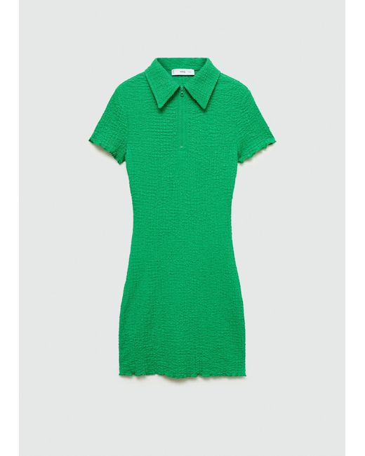 Mango Green Textured Polo-neck Dress