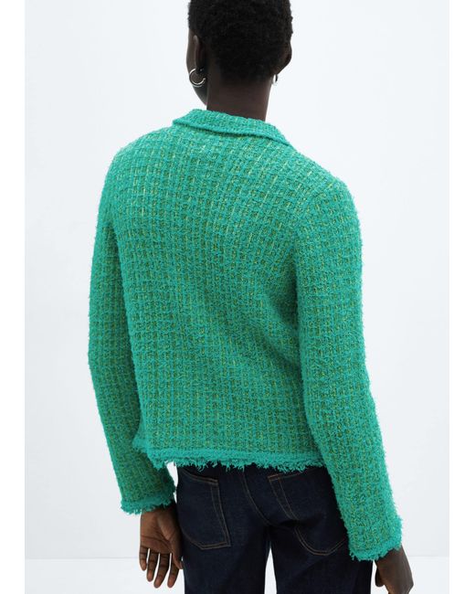 Mango Green Polo Neck Tweed Cardigan Pastel