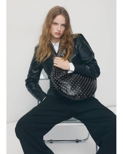 Mango Black Oval Studded Shoulder Bag