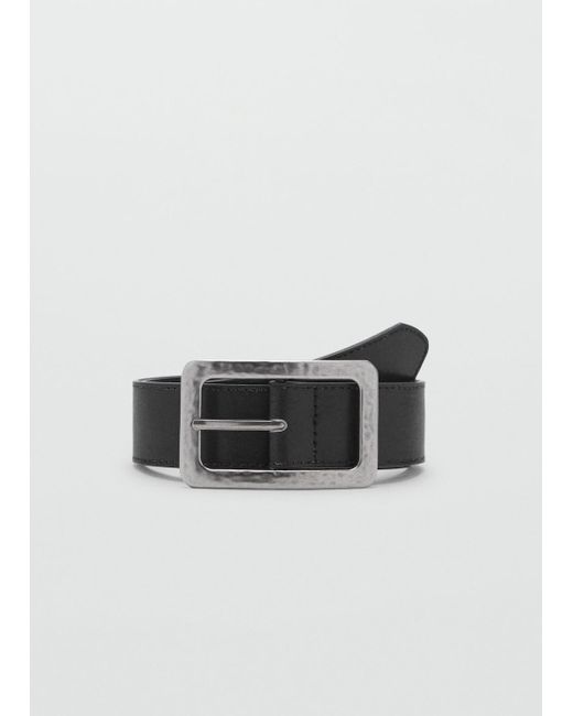 Mango Gray Textured Square Buckle Belt