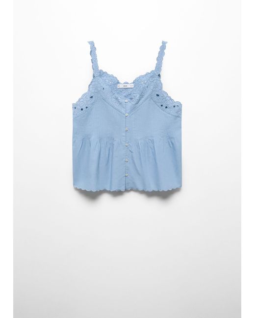 Mango Blue Embroidered Strap Top