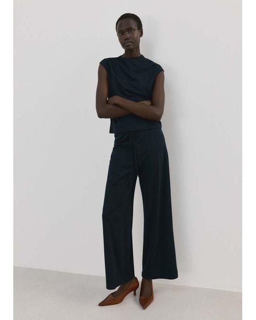 Mango Blue Straight-Fit Trousers With Elastic Waist