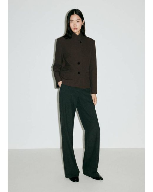 Mango Brown Houndstooth Blazer With High Neck