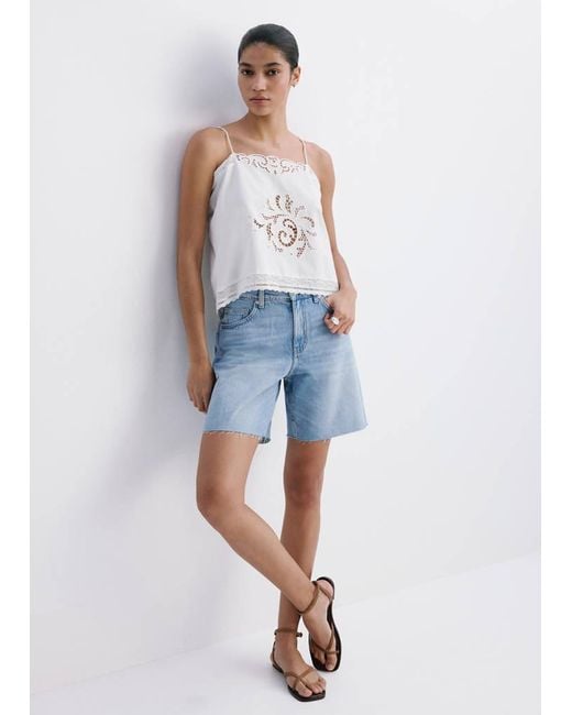 Mango Blue Straight Low-Rise Denim Bermuda Shorts