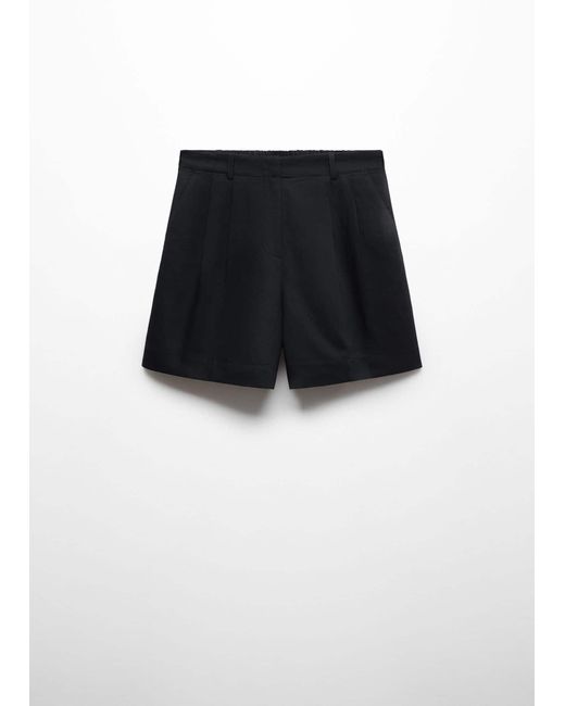 Mango Black Linen-blend Bermuda Plated Shorts