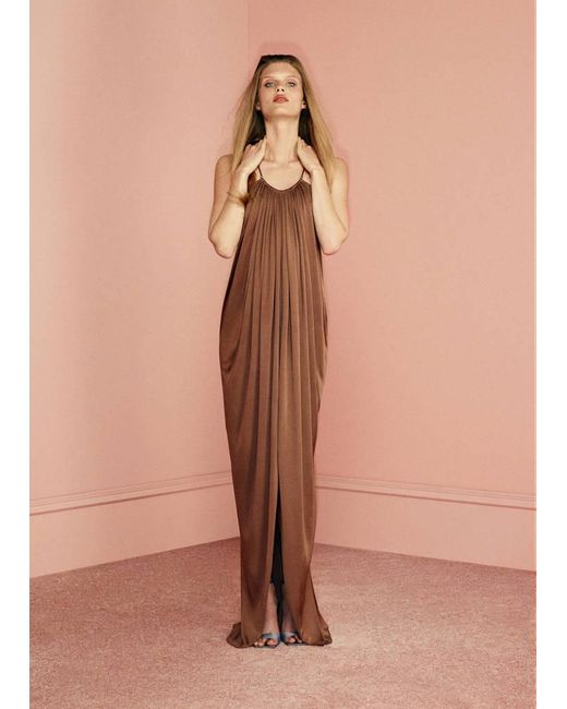 Mango Brown Draped Open-Back Dress