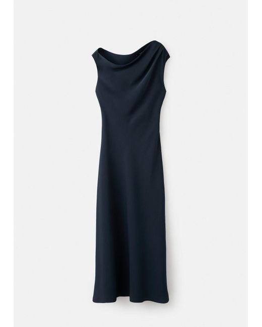 Mango Blue A-Line Dress With Asymmetrical Neckline
