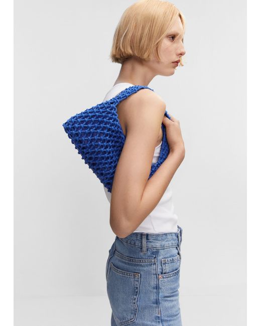 Mango Blue Crochet Shoulder Bag Vibrant