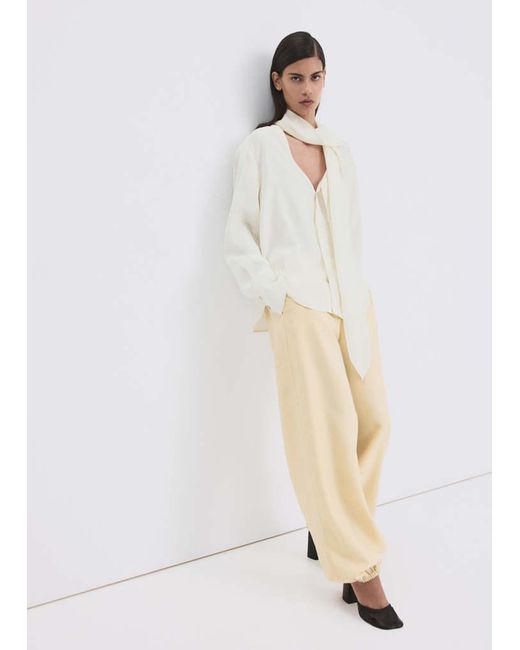 Mango White Scarf Collar Blouse