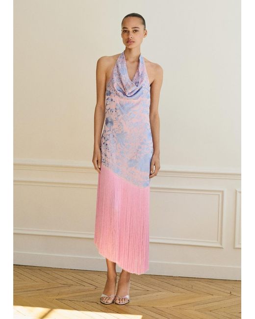 gathered asymmetric midi dress cos Pink Asymmetric Neckline Midi Dress with Pleats – shopaleena