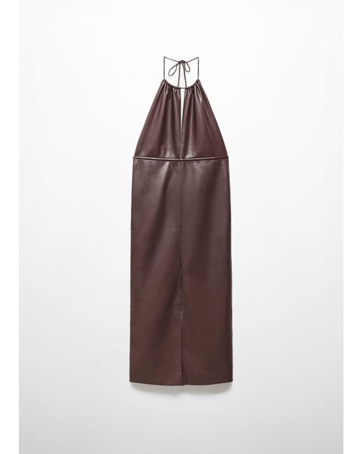 Mango Brown Leather-effect Halter Dress