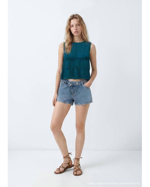 MANGO TEEN Blue Fluid Top With Gathered Detail