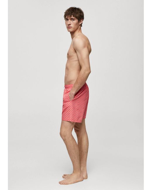 Mango Pink Printed Drawstring Swimsuit Coral for men
