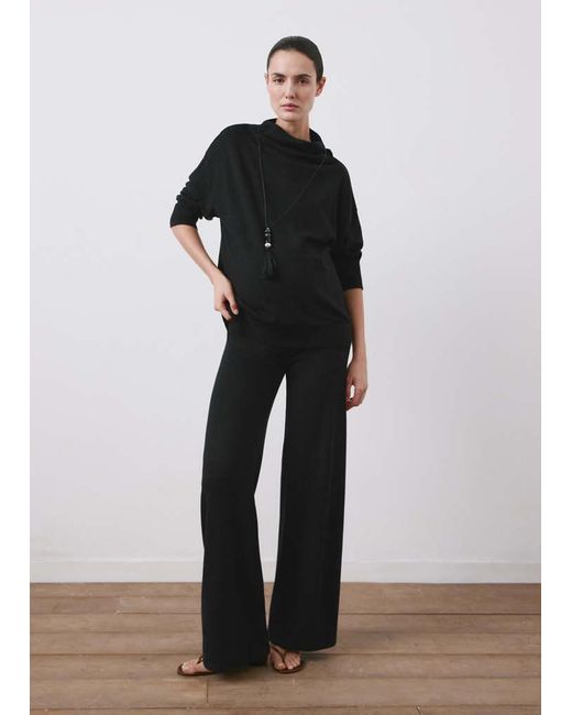 Mango Black Gathered Perkins-Neck Sweater