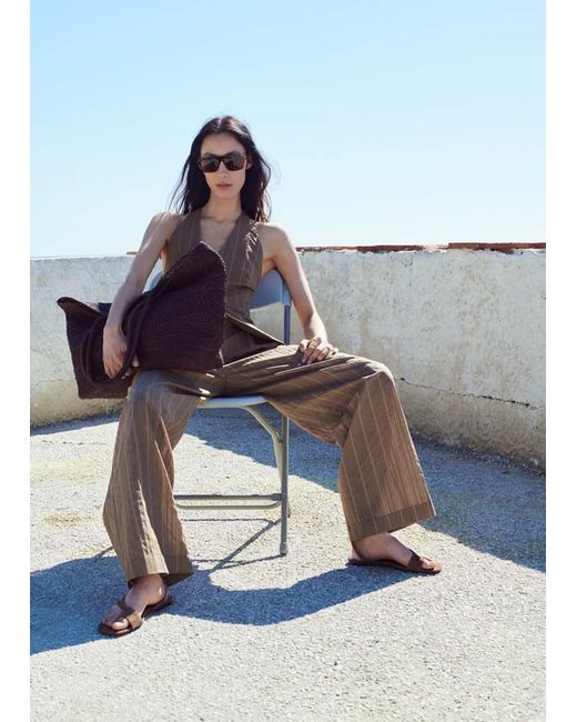 Mango Blue High-Waist Straight Trousers