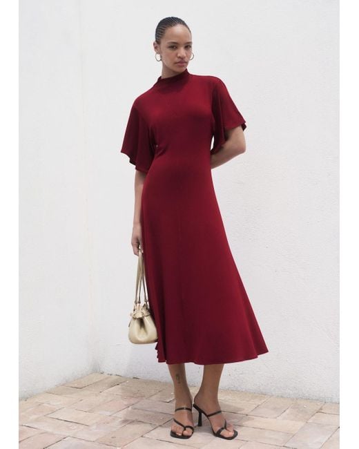 Mango Red A-Line Dress With Bell Sleeves