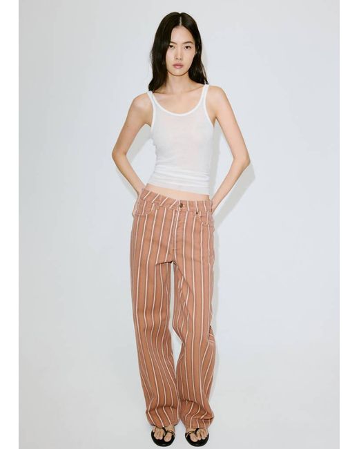 Mango Brown Straight Striped Jeans