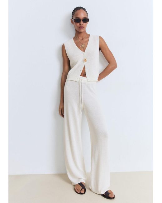 Mango White Openwork Knitted Waistcoat