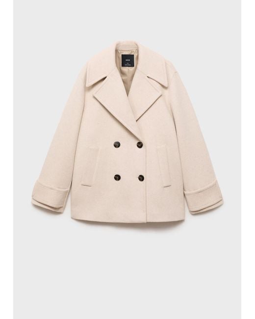 Mango Blue Double-Breasted Wool-Blend Coat