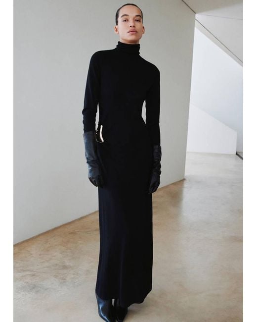 Mango Black Turtleneck Knitted Dress With Brooch